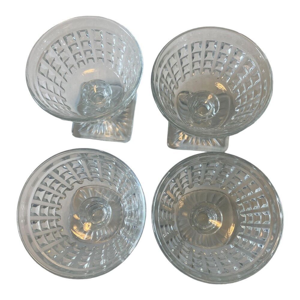 Set of 4 Imperial Monticello Waffle Crystal Glass Sherbets w Square Base - Picture 2 of 8